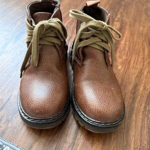 Kids Brown Faux Leather Lace-Up Boots